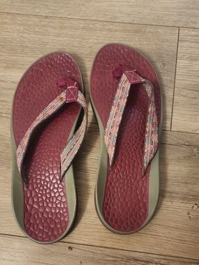 Chaco Women's Burgundy and Pink Woven Strap Sandals